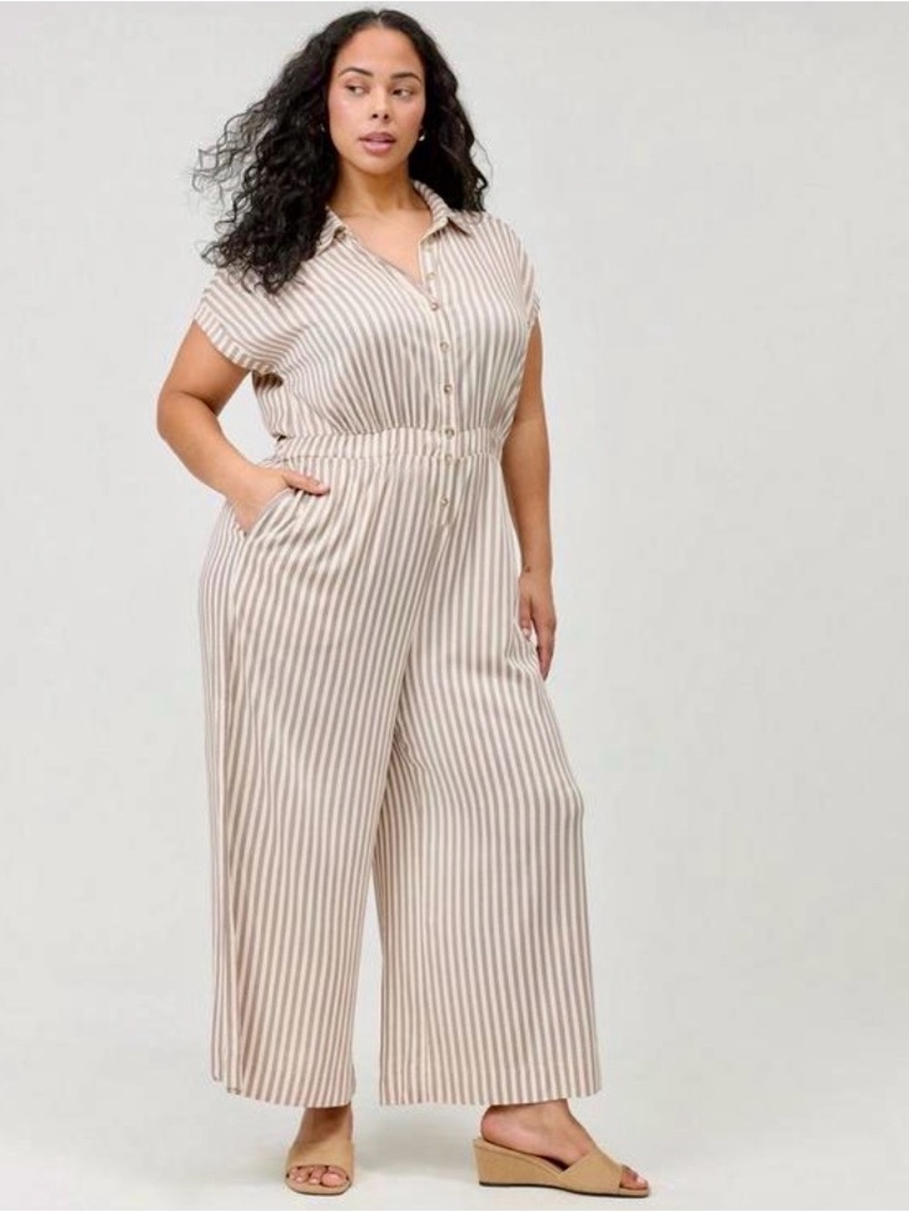 Torrid Striped Button-Front Dolman Sleeve Wide Leg Jumpsuit - Size 1X - NWT!